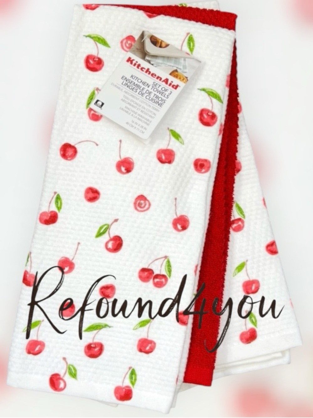 KitchenAid - ‘Cherries’ Dish Towels (3). NWT. Firm!